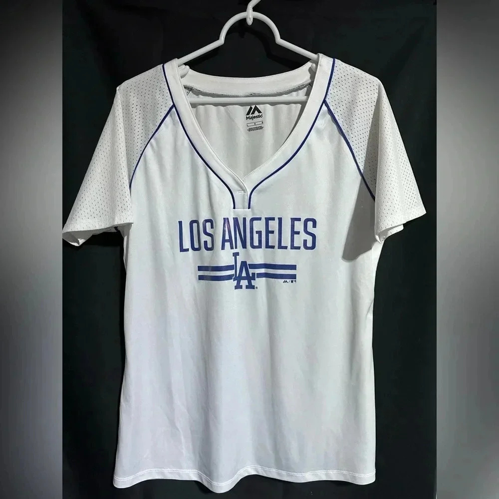 Los Angeles LA Dodgers Majestic Women’s Large Jersey White Metallic Lettering